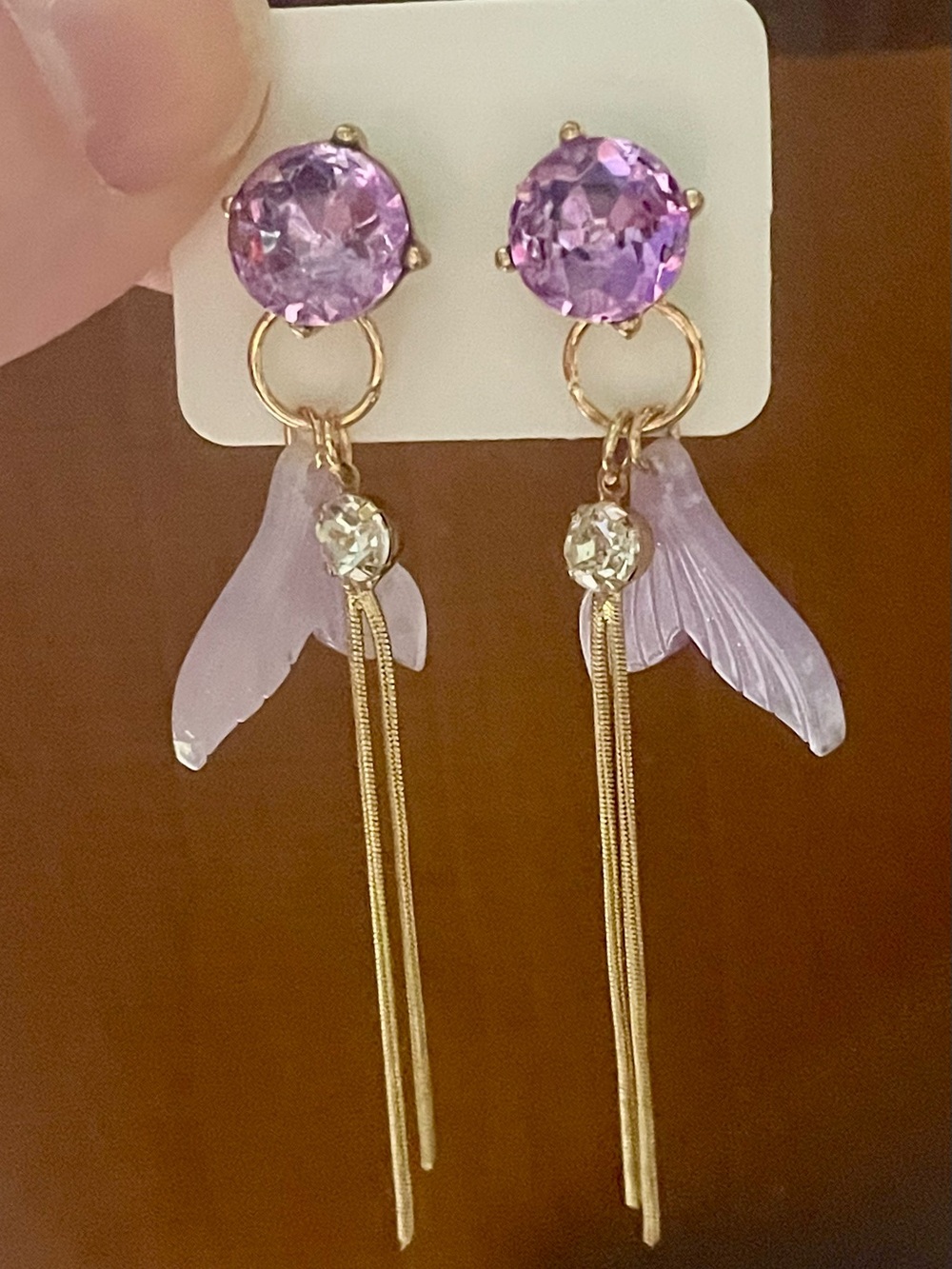 Handcrafted Lavender and Gold Mermaid Tail Drop Earrings